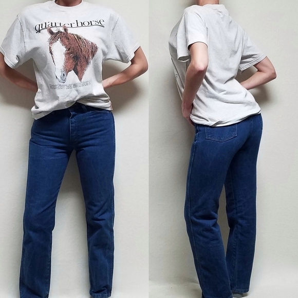 Vintage Wrangler W Pocket High Rise Mid Wash Stone Wash Straight Leg Jeans - Picture 1 of 11